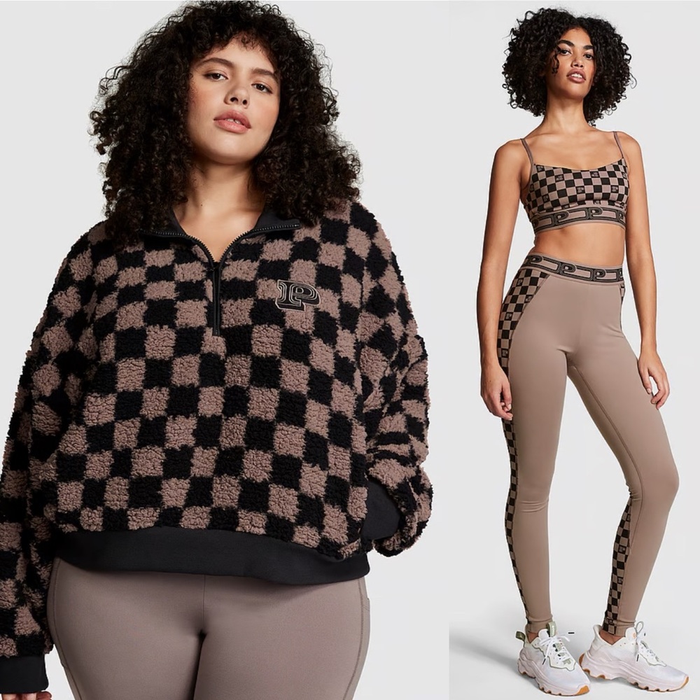 VS Pink SET Checkered Cozy Fleece Half-Zip Pullover & Ultimate Leggings Plaid - Picture 2 of 9